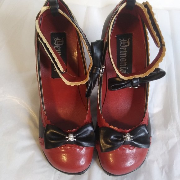Demonia Shoes - Demonia black burgundy Glam40  heels goth dark academia sexy vampiress size 7